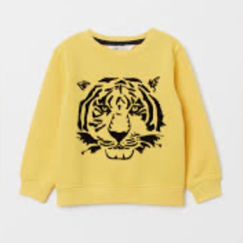 Kids Yellow velvet Tiger Graphic Sweatshirt